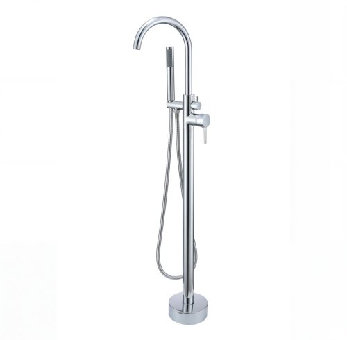 Chrome Freestanding Bathtub Faucet Supplier with Handheld Spray and Gooseneck Spout