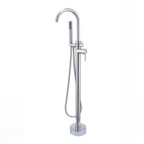 Chrome Freestanding Bathtub Faucet Supplier with Handheld Spray and Gooseneck Spout