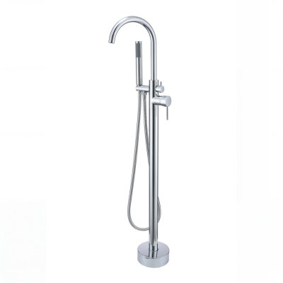 Chrome Freestanding Bathtub Faucet Supplier with Handheld Spray and Gooseneck Spout