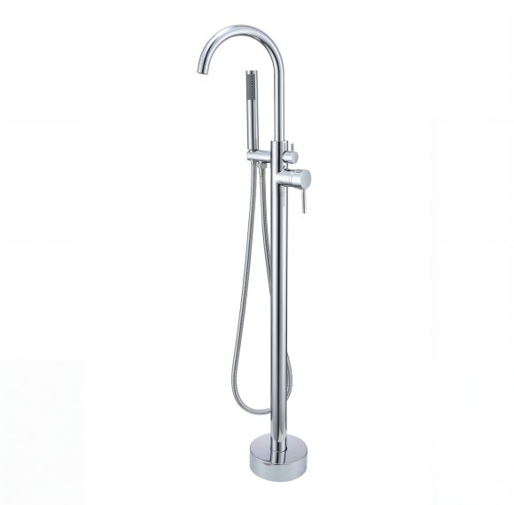 Chrome Freestanding Bathtub Faucet Supplier with Handheld Spray and Gooseneck Spout