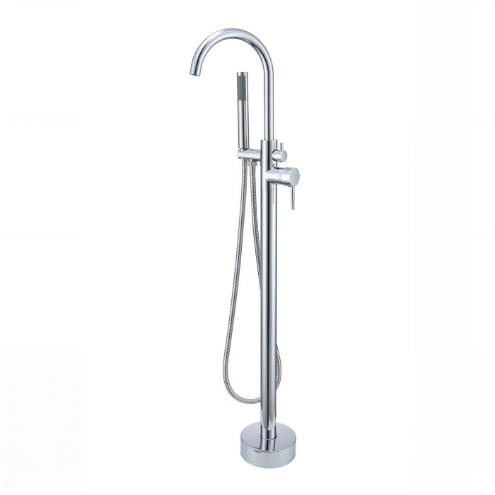 Chrome Freestanding Bathtub Faucet Supplier with Handheld Spray and Gooseneck Spout
