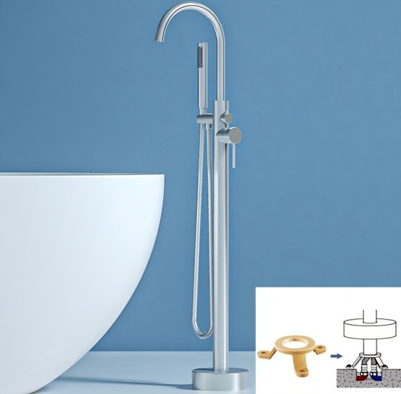 Chrome Freestanding Bathtub Faucet Supplier with Handheld Spray and Gooseneck Spout