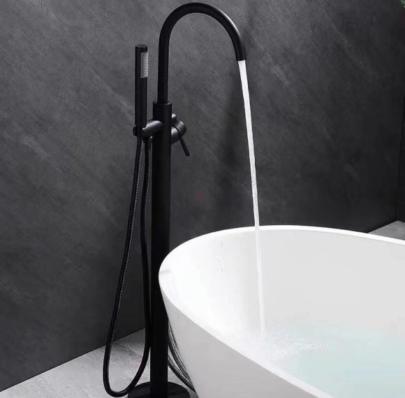 Matte Black Freestanding Bathtub Faucet Supplier with Handheld Spray for Modern Bathrooms