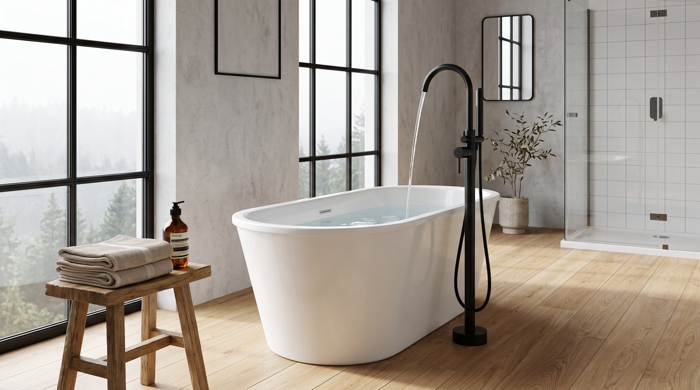 Matte Black Freestanding Bathtub Faucet Supplier with Handheld Spray for Modern Bathrooms