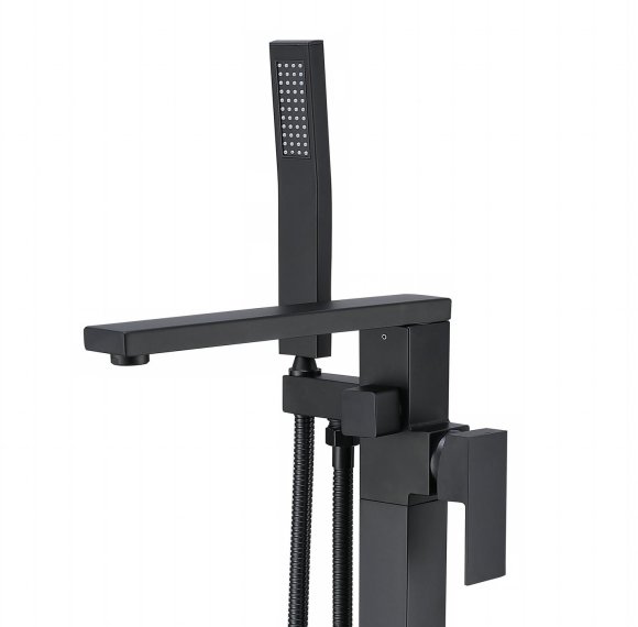Square Matte Black Freestanding Bathtub Faucet Wholesale Supplier with Flat Spout