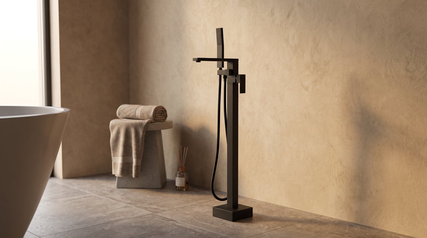 Square Matte Black Freestanding Bathtub Faucet Wholesale Supplier with Flat Spout