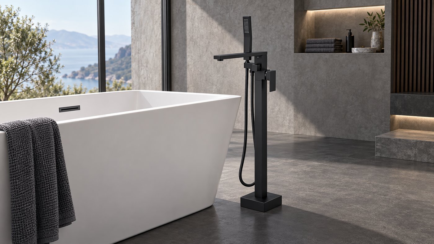 Square Brass Tub Filler with Flat Spout