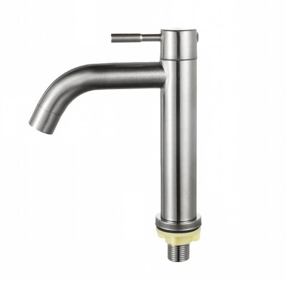 Brushed Nickel Single Cold Basin Tap Supplier with One-Piece Steel Body