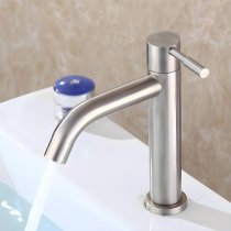 Brushed Nickel Single Cold Basin Tap Supplier with One-Piece Steel Body