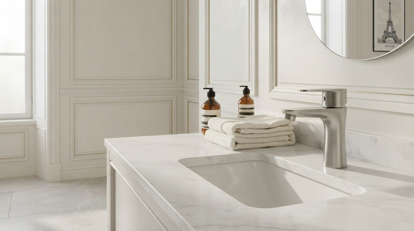Flow-Guiding Outlet for Stable Basin Washing