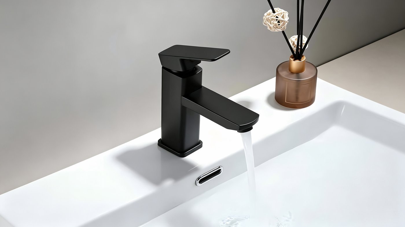Matte Black Basin Faucet Supplier with Square Lever Hot and Cold Mixing