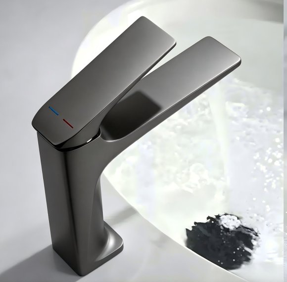 Grey Basin Faucet Supplier with Curved Body and Single Lever Mixer