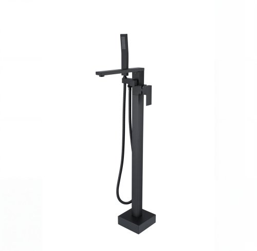 Square Matte Black Freestanding Bathtub Faucet Wholesale Supplier with Flat Spout