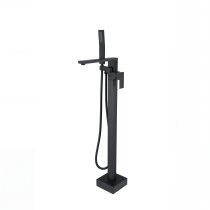 Square Matte Black Freestanding Bathtub Faucet Wholesale Supplier with Flat Spout