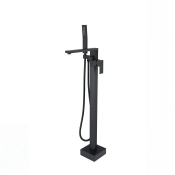 Square Matte Black Freestanding Bathtub Faucet Wholesale Supplier with Flat Spout