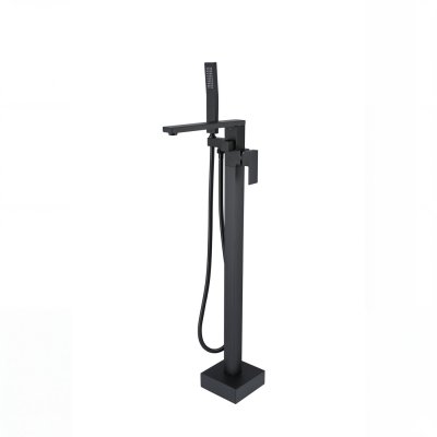 Square Matte Black Freestanding Bathtub Faucet Wholesale Supplier with Flat Spout
