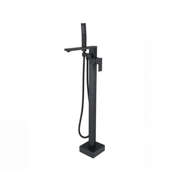 Square Matte Black Freestanding Bathtub Faucet Wholesale Supplier with Flat Spout