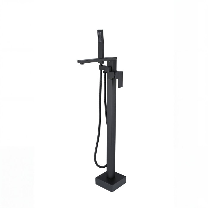 Square Matte Black Freestanding Bathtub Faucet Wholesale Supplier with Flat Spout