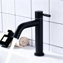 Matte Black Single Cold Basin Tap Supplier with Curved Spout and Lever Handle
