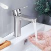 Brushed Nickel Basin Faucet Supplier with Single Lever Hot and Cold Mixer