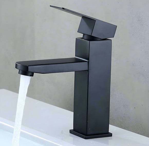 Matte Black Basin Faucet Supplier with Square Lever Hot and Cold Mixing
