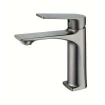 Grey Basin Faucet Supplier with Curved Body and Single Lever Mixer