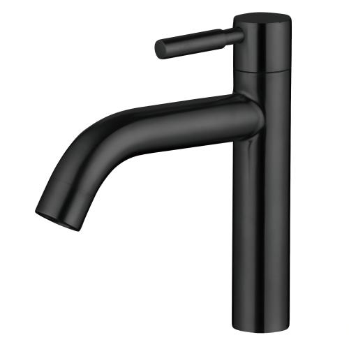 Matte Black Single Cold Basin Tap Supplier with Curved Spout and Lever Handle