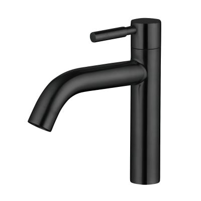 Matte Black Single Cold Basin Tap Supplier with Curved Spout and Lever Handle