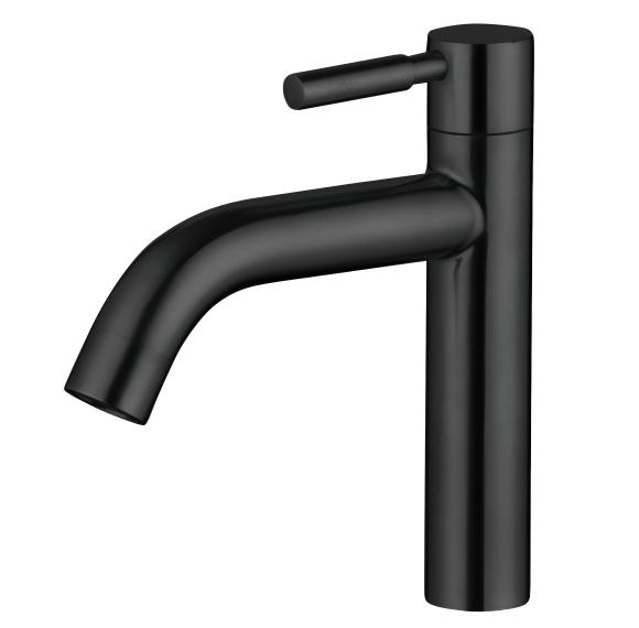 Matte Black Single Cold Basin Tap Supplier with Curved Spout and Lever Handle