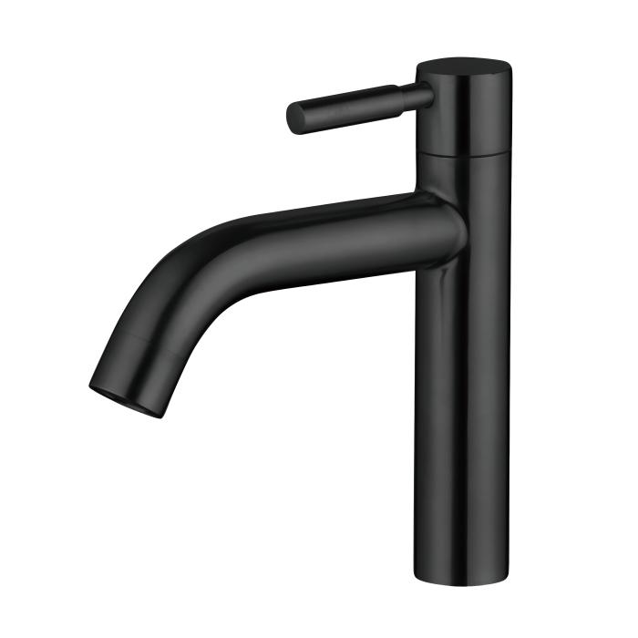 Matte Black Single Cold Basin Tap Supplier with Curved Spout and Lever Handle