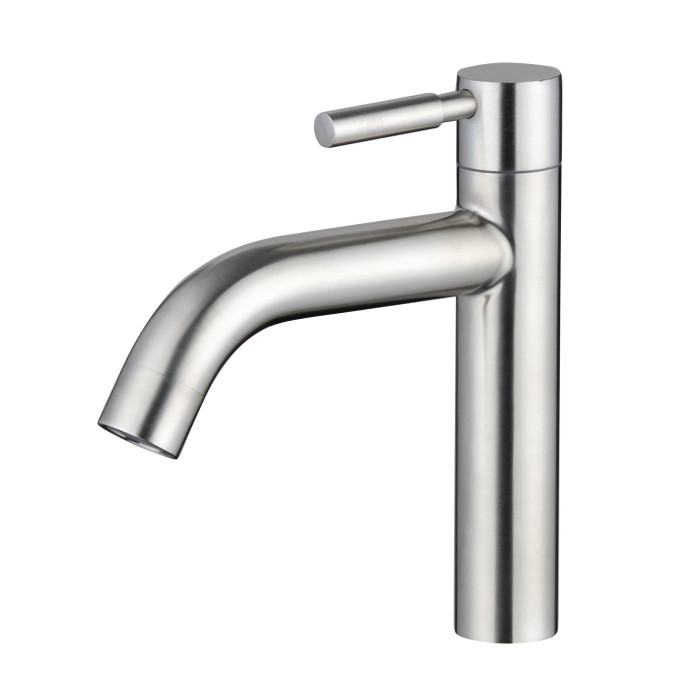 Brushed Nickel Single Cold Basin Tap Supplier with One-Piece Steel Body