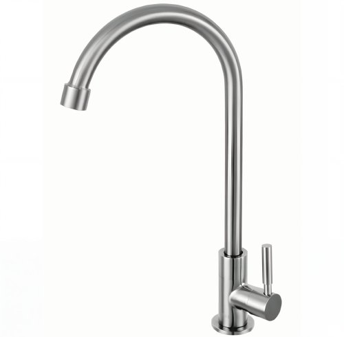Brushed Nickel Single Cold Kitchen Tap Supplier with Gooseneck Swivel Spout