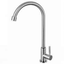 Brushed Nickel Single Cold Kitchen Tap Supplier with Gooseneck Swivel Spout