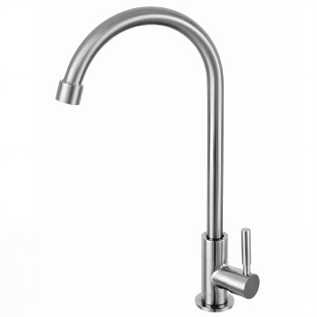 Brushed Nickel Single Cold Kitchen Tap Supplier with Gooseneck Swivel Spout