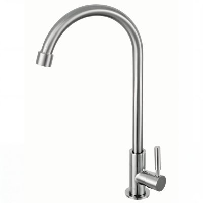Brushed Nickel Single Cold Kitchen Tap Supplier with Gooseneck Swivel Spout