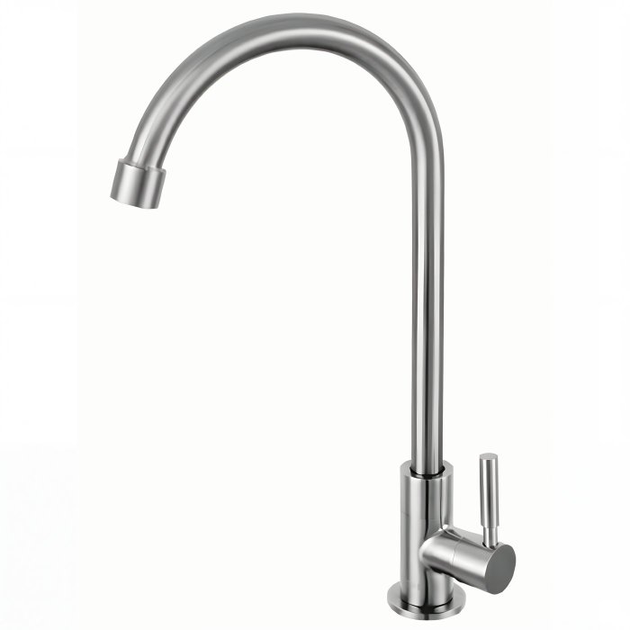Brushed Nickel Single Cold Kitchen Tap Supplier with Gooseneck Swivel Spout
