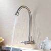 Brushed Nickel Wall Mounted Kitchen Tap Supplier with Gooseneck Spout