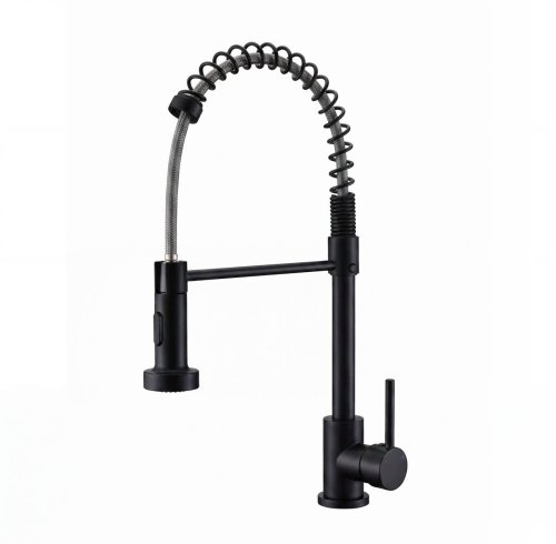 Matte Black Kitchen Faucet Supplier with Spring Coil Spray Head