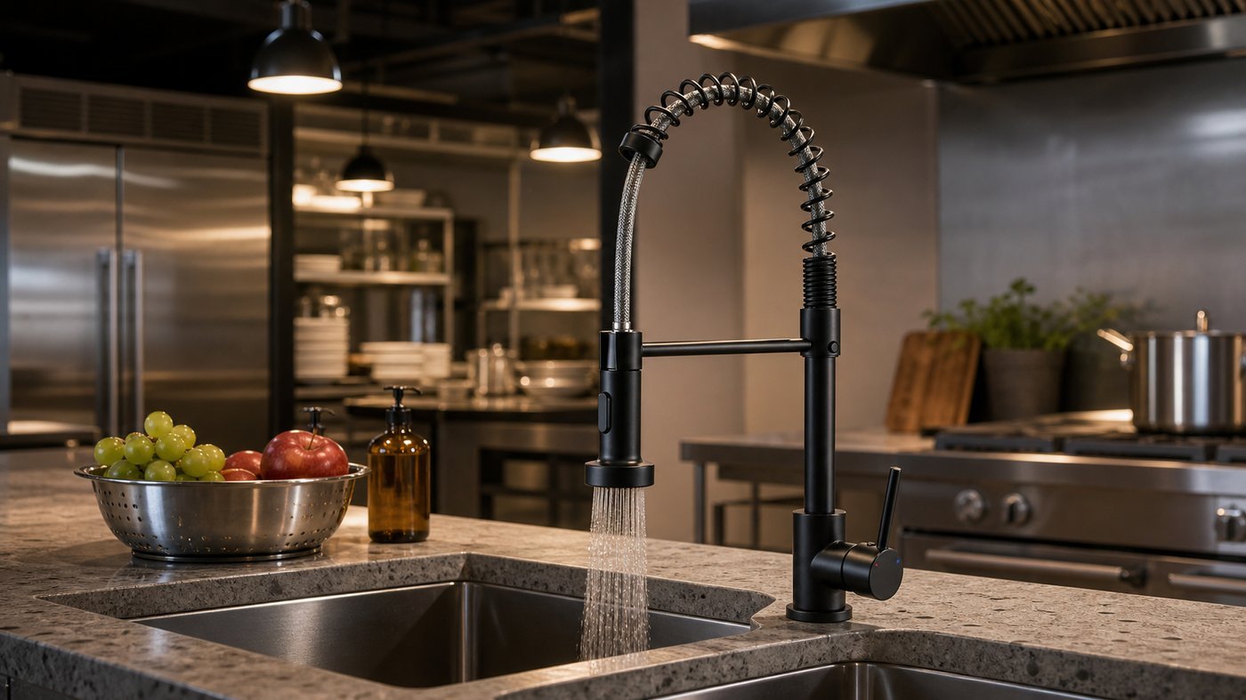 Matte Black Kitchen Faucet Supplier with Spring Coil Spray Head