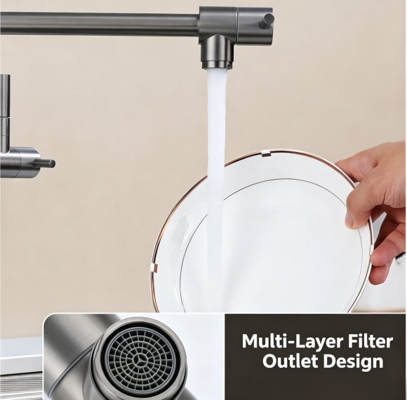 Grey Foldable Wall Mounted Kitchen Tap Supplier with Swivel Spout