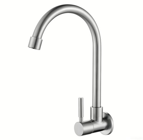 Brushed Nickel Wall Mounted Kitchen Tap Supplier with Gooseneck Spout