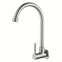 Brushed Nickel Wall Mounted Kitchen Tap Supplier with Gooseneck Spout