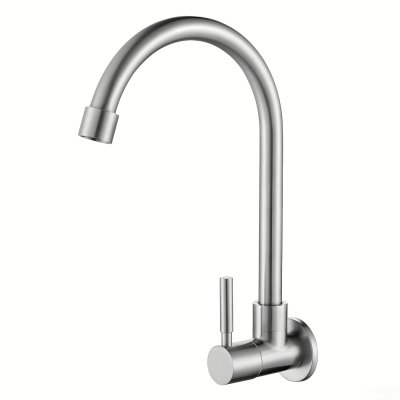 Brushed Nickel Wall Mounted Kitchen Tap Supplier with Gooseneck Spout