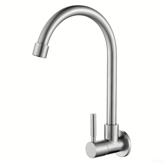 Brushed Nickel Wall Mounted Kitchen Tap Supplier with Gooseneck Spout