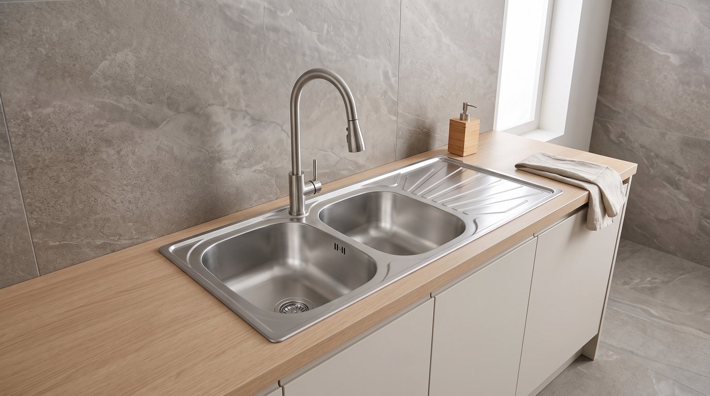 Brushed Nickel Double Bowl Kitchen Sink with Drainboard Wholesale Supplier
