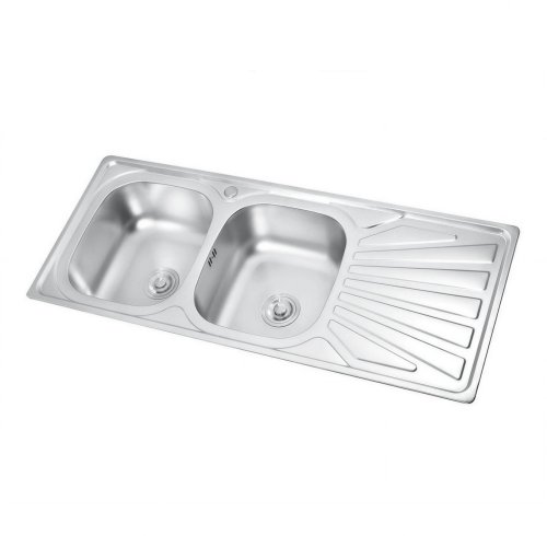 Brushed Nickel Double Bowl Kitchen Sink with Drainboard Wholesale Supplier
