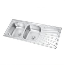 Brushed Nickel Double Bowl Kitchen Sink with Drainboard Wholesale Supplier