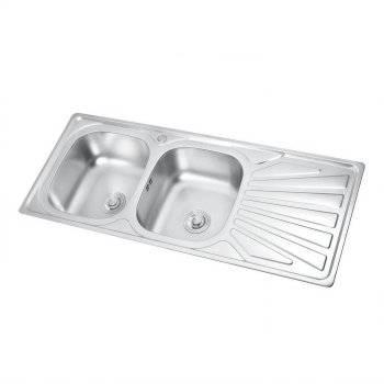 Brushed Nickel Double Bowl Kitchen Sink with Drainboard Wholesale Supplier