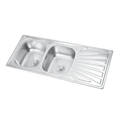 Brushed Nickel Double Bowl Kitchen Sink with Drainboard Wholesale Supplier