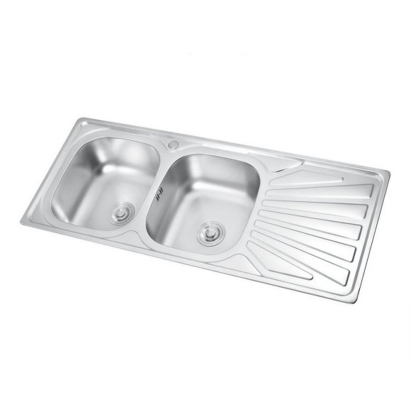 Brushed Nickel Double Bowl Kitchen Sink with Drainboard Wholesale Supplier